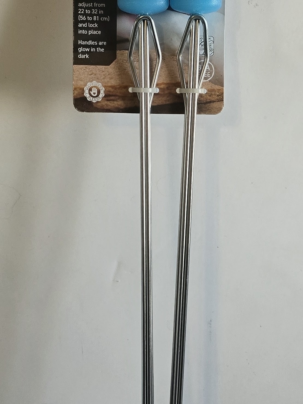 IStainless Steel Marshmallow Roasting SticksBlue Glow In Dark Handles Adjustible